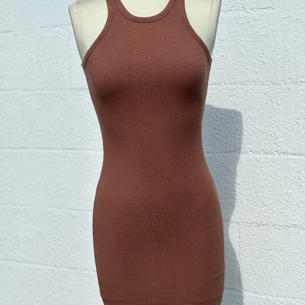 Brown Ribbed Tank Dress